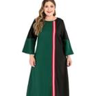 Plus Size Long-sleeve Color Block Midi Dress