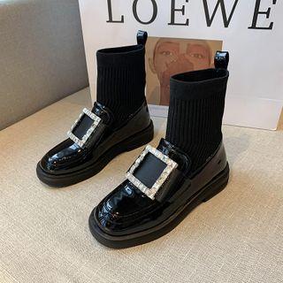 Rhinestone Buckle Short Boots