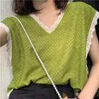 Lace Trim Knit Vest Avocado Green - One Size