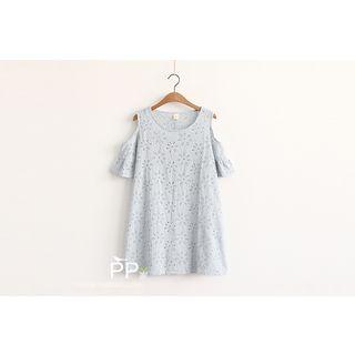 Eyelet Lace Cold Shoulder Short-sleeve Dress