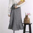 Ruffled-trim Asymmetric Midi Skirt Black - One Size