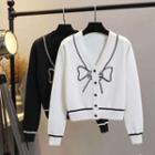 V-neck Bow Embroidered Cardigan