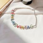 Lettering Rhinestone Alloy Choker Necklace - Silver - One Size