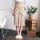 Accordion Pleated Chiffon Panel Faux Leather Skirt
