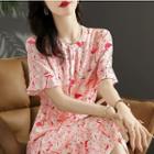 Short-sleeve Flamingo Print A-line Dress