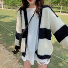 Color-block Loose-fit Long-sleeve Jacket As Shown In Figure - One Size