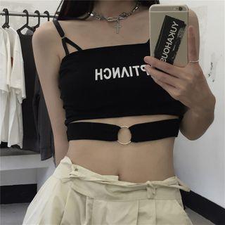 Spaghetti Strap Cutout Lettering Top