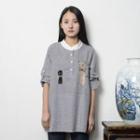 Embroidered Stripe Panel Linen Cotton Top