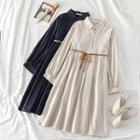 Bow-accent Long-sleeve Loose-fit Dress