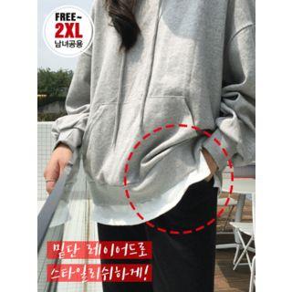 Couple Layered-hem Kangaroo-pocket Hoodie