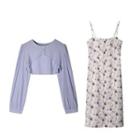 Floral Print Slipdress / Short-sleeve Crop Shirt / Long Sleeve Crop Shirt