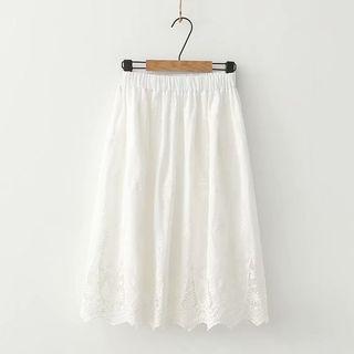 Retro Over-the-knee Cotton Semi Skirt White - One Size