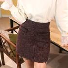 Fray-hem Tweed Miniskirt
