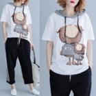 Bear Print Hooded Short-sleeve T-shirt White - One Size