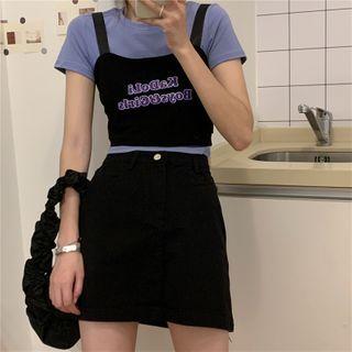 Short-sleeve Plain Cropped T-shirt / Letter Print Cropped Camisole Top / A-line Mini Skirt