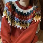 Christmas Print Knitted Pullover Red - One Size