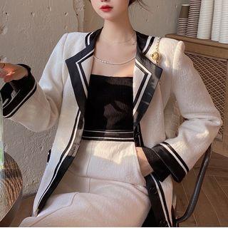 Single-breasted Wool Blazer / Midi A-line Skirt / Long-sleeve Top