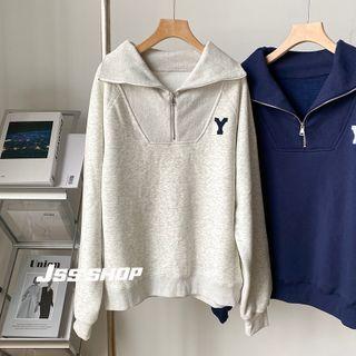 Half-zip Collared Lettering Sweatshirt