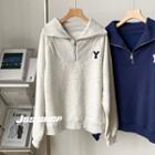 Half-zip Collared Lettering Sweatshirt