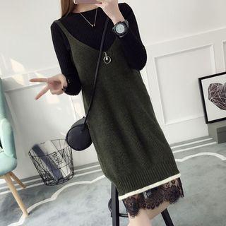 Lace Hem Knit Pinafore Dress