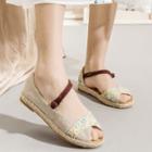 Floral Print Frog-button Peep-toe Flats
