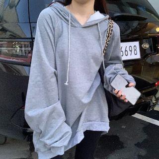 Oversize Hooded Long-sleeve Plain Sweatshirt
