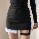 Faux Fur Trim Mini Pencil Skirt