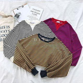 Color-block Striped Crewneck Long-sleeve Pullover