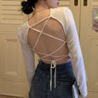 Lace-up Back Cropped Cardigan