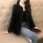 Buttoned Jacket / Ripped Straight Cut Jeans
