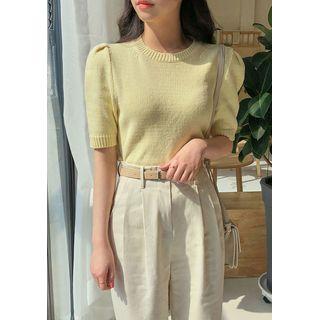 Pastel Puff-shoulder Knit Top