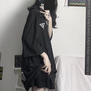 Elbow-sleeve Logo Print T-shirt