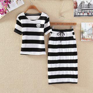 Set: Stripe Short-sleeve Top + Skirt