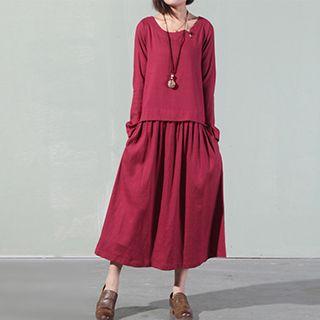 Frog Button Linen-blend Dress
