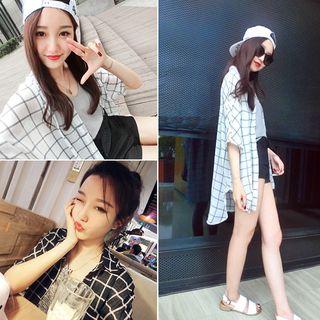 Windowpane Check Chiffon Shirt