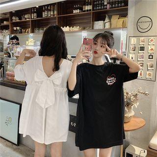 Elbow-sleeve Lettering Tunic T-shirt