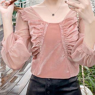 Ruched Balloon-sleeve Blouse