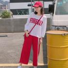 Lettering Long-sleeve T-shirt / Cropped Wide-leg Pants