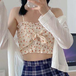 Floral Print Cropped Camisole Top Almond - One Size