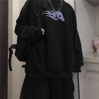 Long-sleeve Letter Printed Sweatshirt Black - One Size