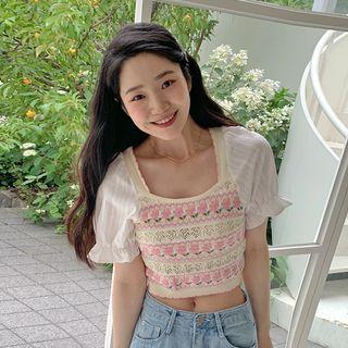 Pattern Pointelle-knit Belly Top