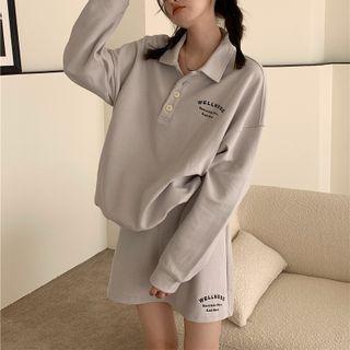 Lettering Polo Sweatshirt / A-line Mini Skirt