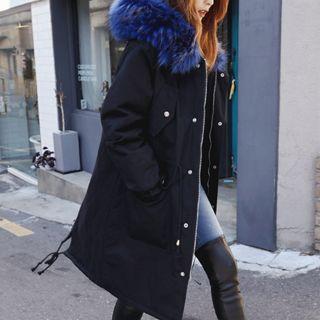Detachable Faux-fur Collar Hooded Parka