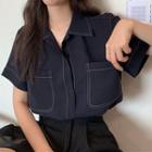 Pocket-detail Short-sleeve Shirt As Shown In Figure - One Size