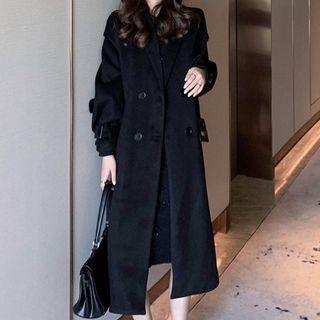 Double Breasted Long Coat Dark Gray - One Size