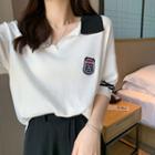 Short-sleeve Badged Knit Polo Shirt