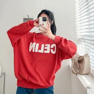 Drop-shoulder Letter-patch Sweatshirt