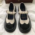 Faux Pearl Two-tone Platform Mary Jane Shoes