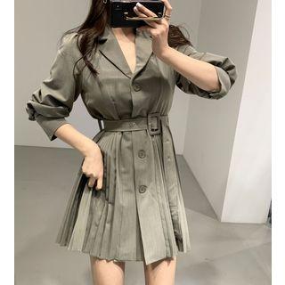 Long-sleeve Pleated Mini Dress