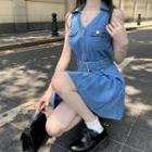 Sleeveless Collar Denim Mini A-line Dress